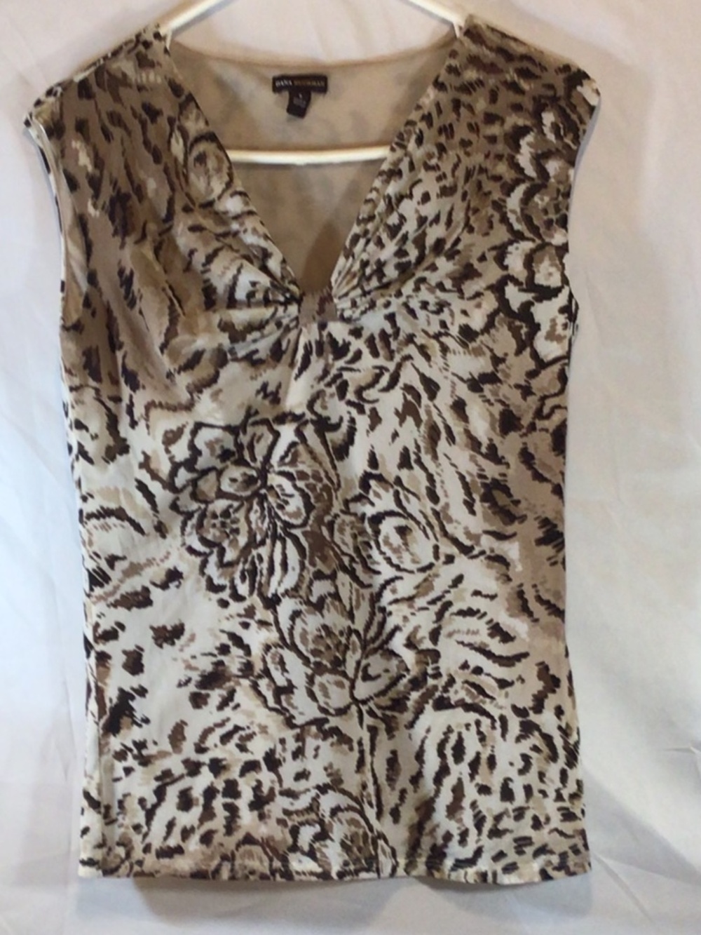 Dana Buchman Women Animal Print Top Size S Brown Beige Mob Wife Going Out Glam